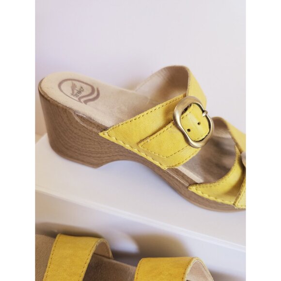 Dansko Sophie Yellow Leather Buckle Slip On Wedge Sandals Shoes 8.5 9 39 - Picture 7 of 11